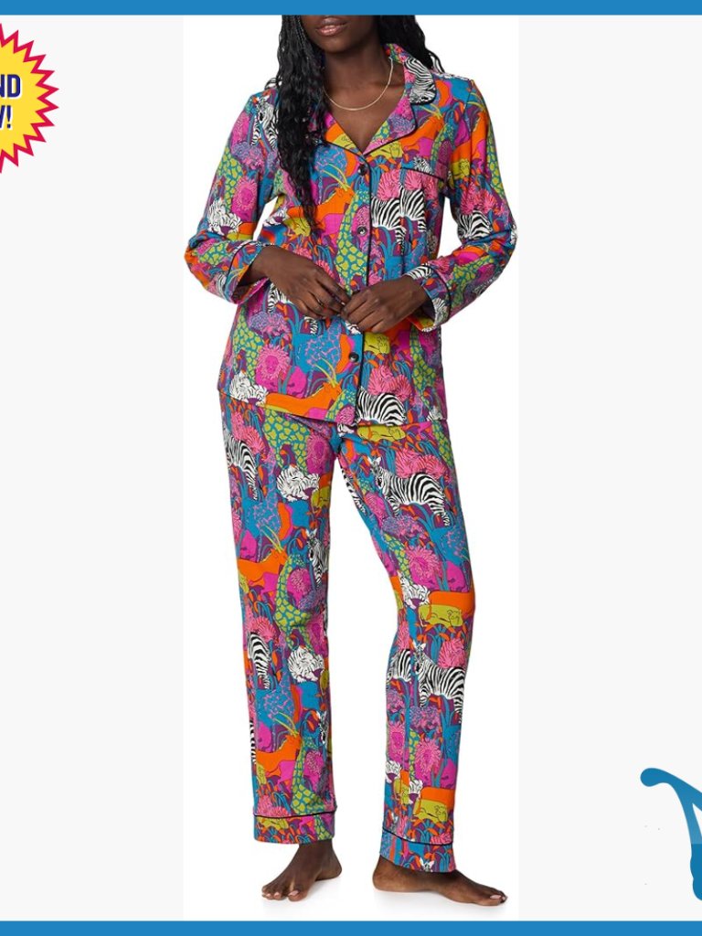 Long Sleeve Cotton Jersey Pajama Set, Button Front, Pockets, Size Small
